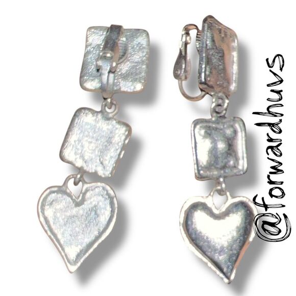 Articulated Three-Part Heart Clip-On Earrings - Picture 3 of 6